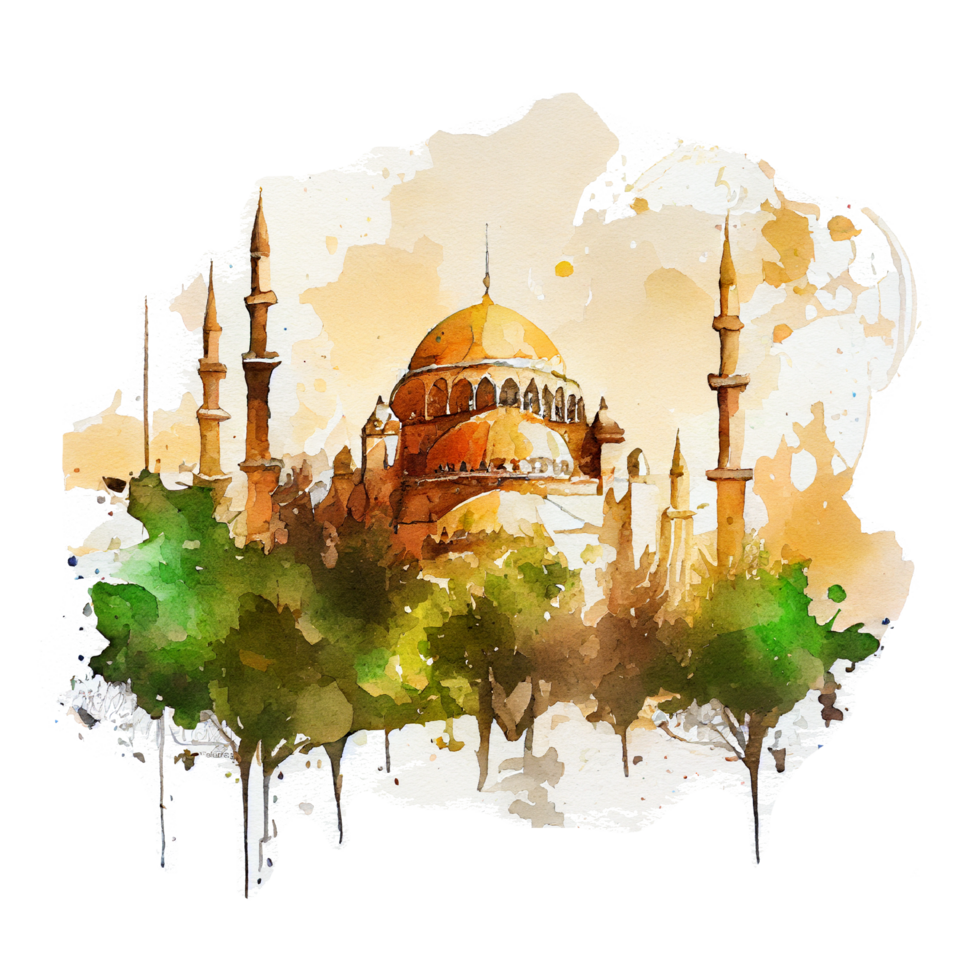 Beautiful Mosque Watercolor Design Illustration png