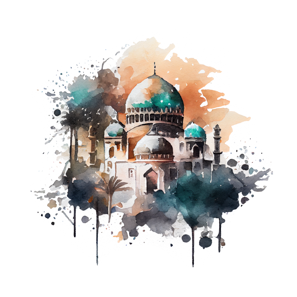 Beautiful Mosque Watercolor Design Illustration png