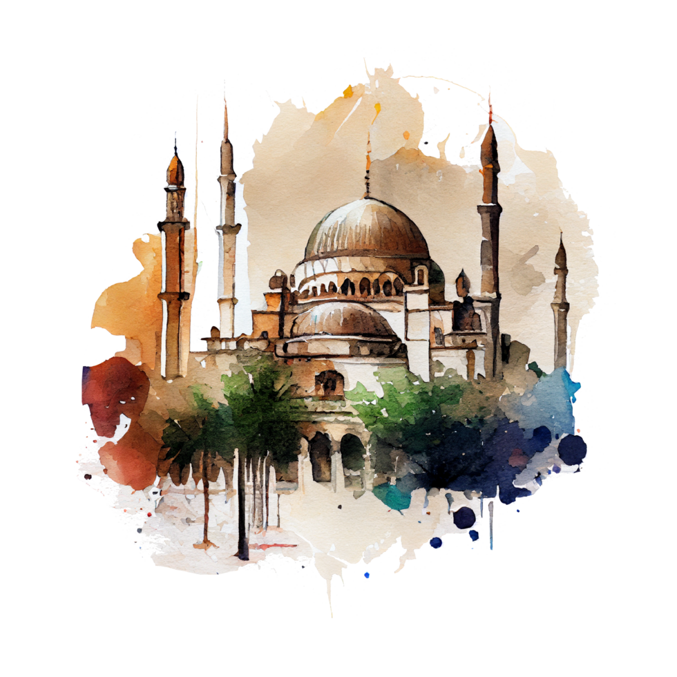 Beautiful Mosque Watercolor Design Illustration png