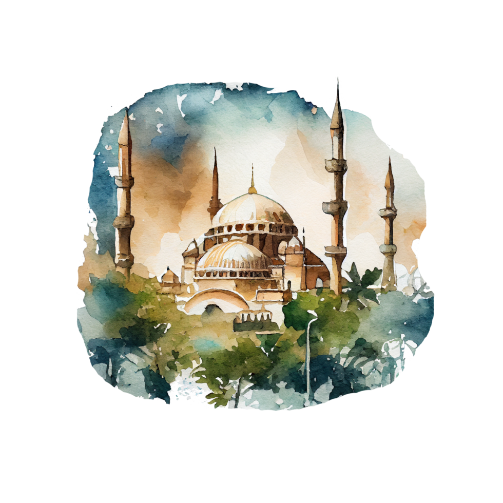 Beautiful Mosque Watercolor Design Illustration png