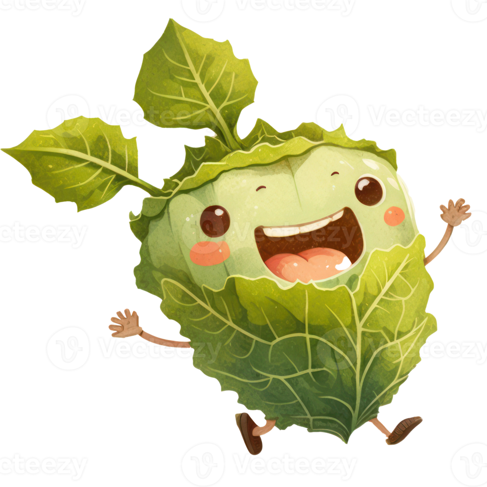 cute happy lettuce character . AI Generated png