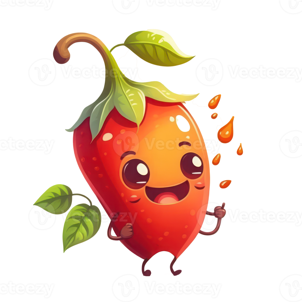 cute happy red chili pepper character . AI Generated png