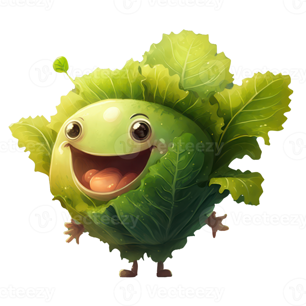 cute happy lettuce character . AI Generated png