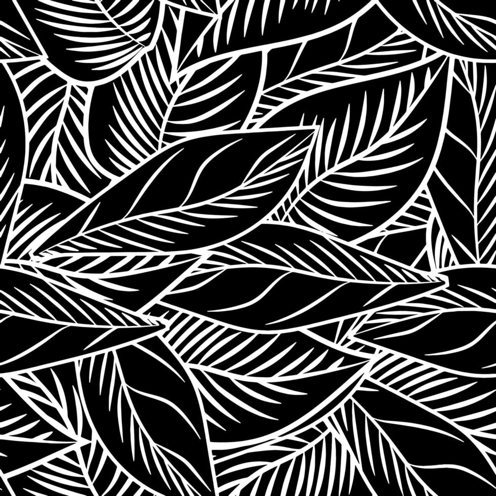 Monochrome leaves vintage engraved style seamless pattern Simple leaf background vector