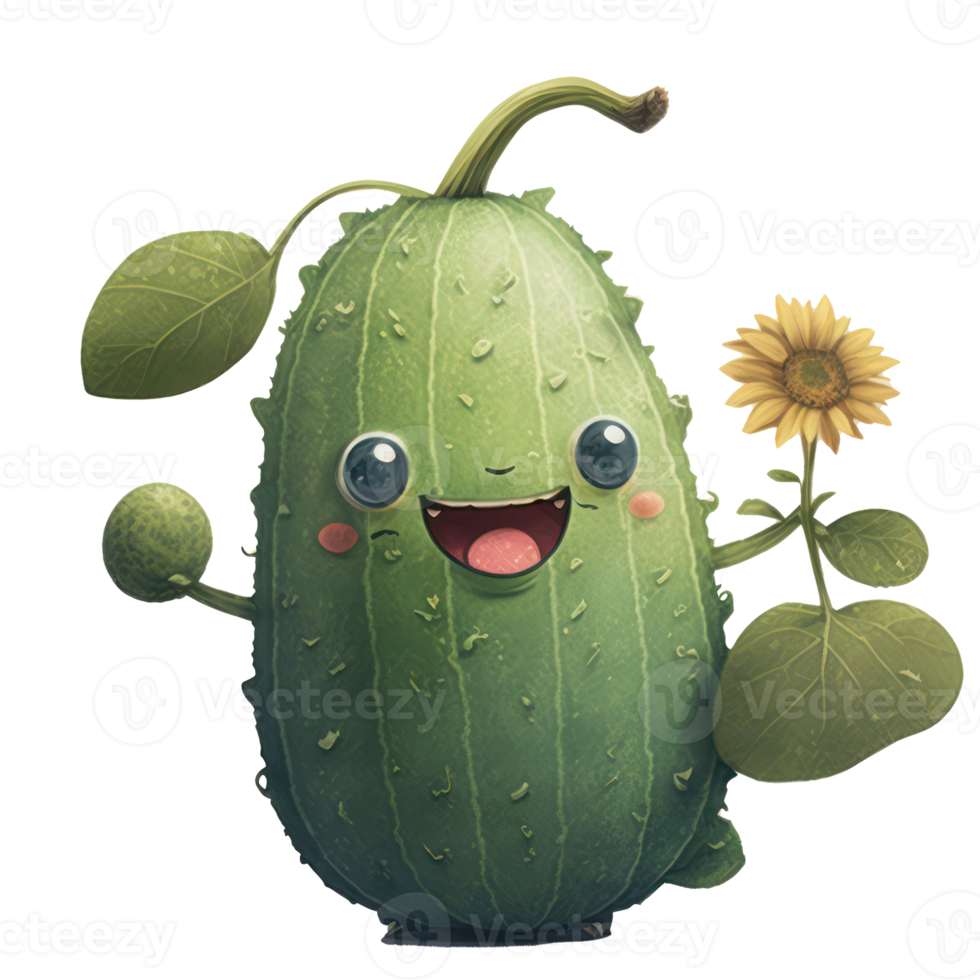 cute happy zucchini character . AI Generated png