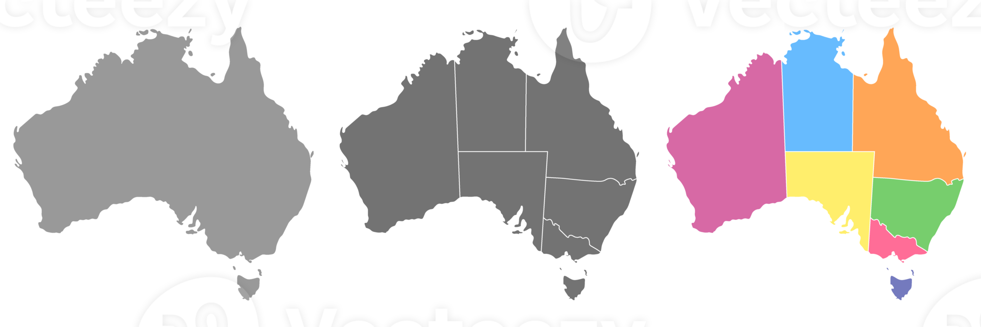 Australia map set with gray and color. png