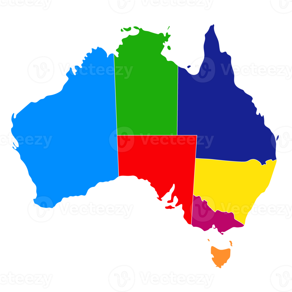 Australia map, Colorful region map png