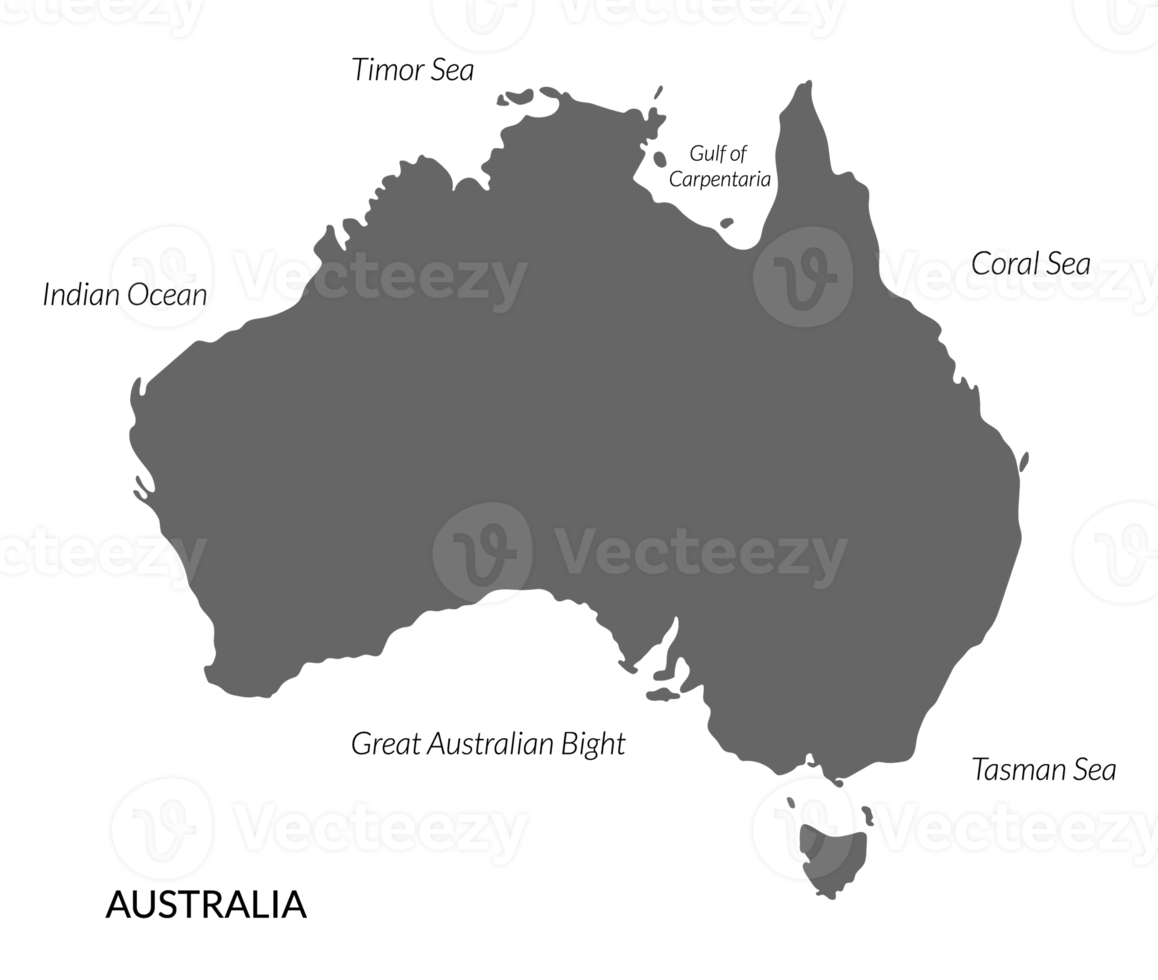 mapa de Australia, gris color con frontera mar png