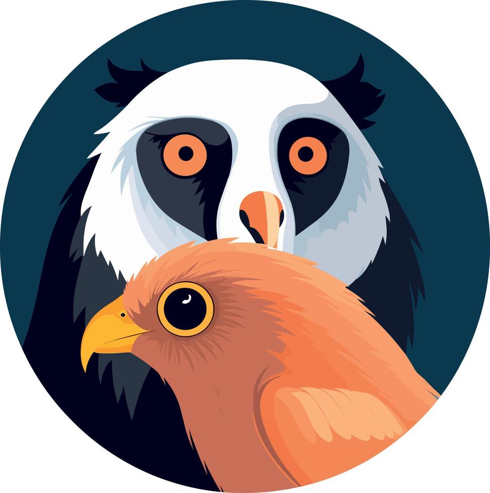 Emblem icon of hawk and owl. Animals shelter, zoologist logo icon. vector