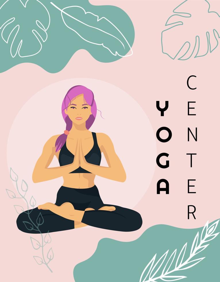 un niña en el loto posición lo hace yoga, medita, sin rostro estilo, vector ilustración