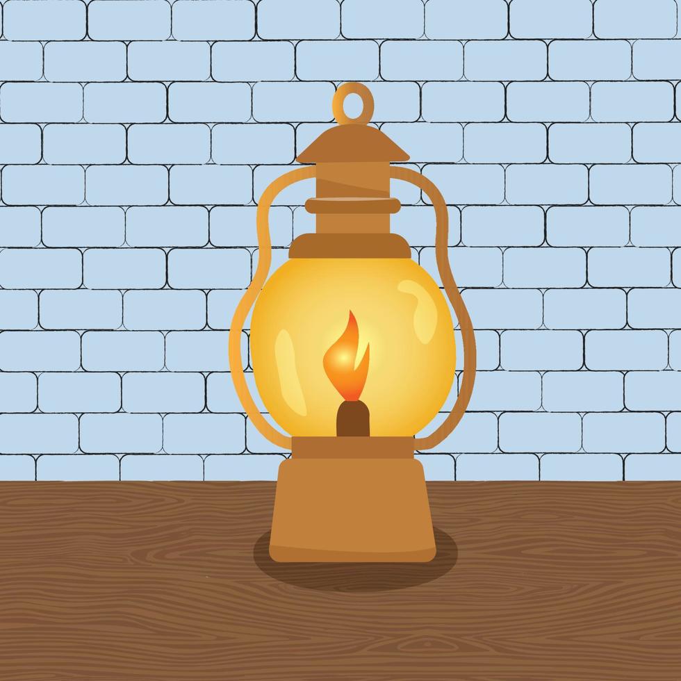 brown kerosene lamp on brick wall background vector