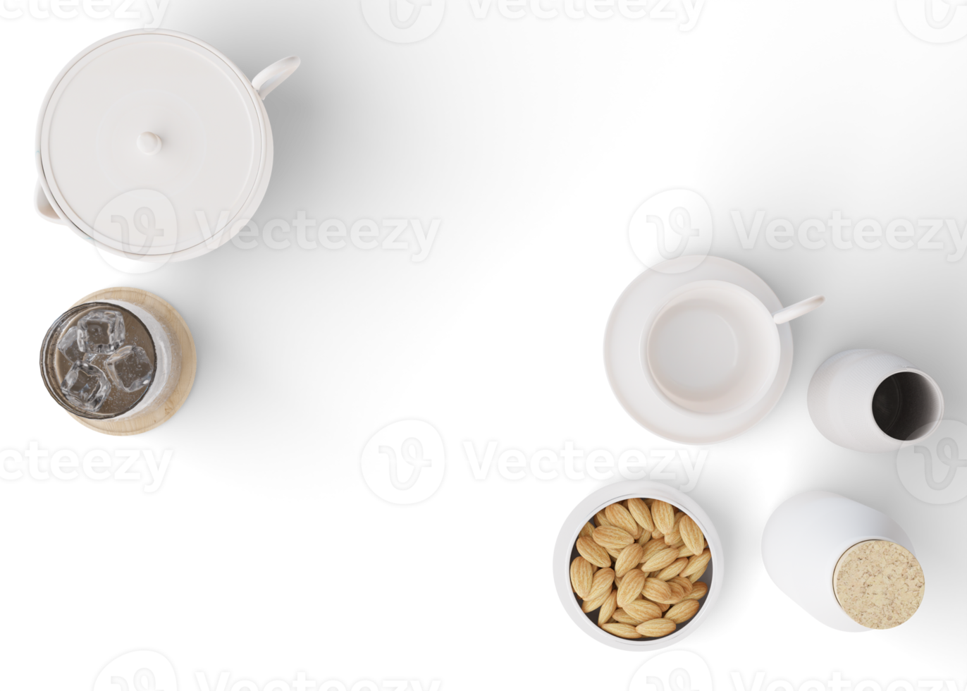 Tablecloth presentation mock up, png. Table top view with dishes. Transparent background, easy to paste your texture. Copy space for pattern, print. Table cover mockup, show, display. Napery, felt. 3D png