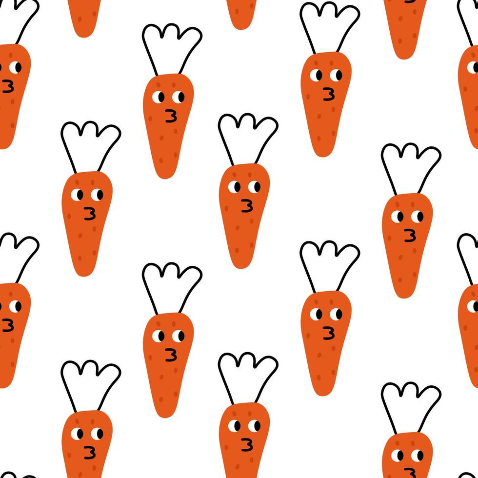 Seamless doodle funny carrots pattern. Scandinavian endless pattern with line art. vector