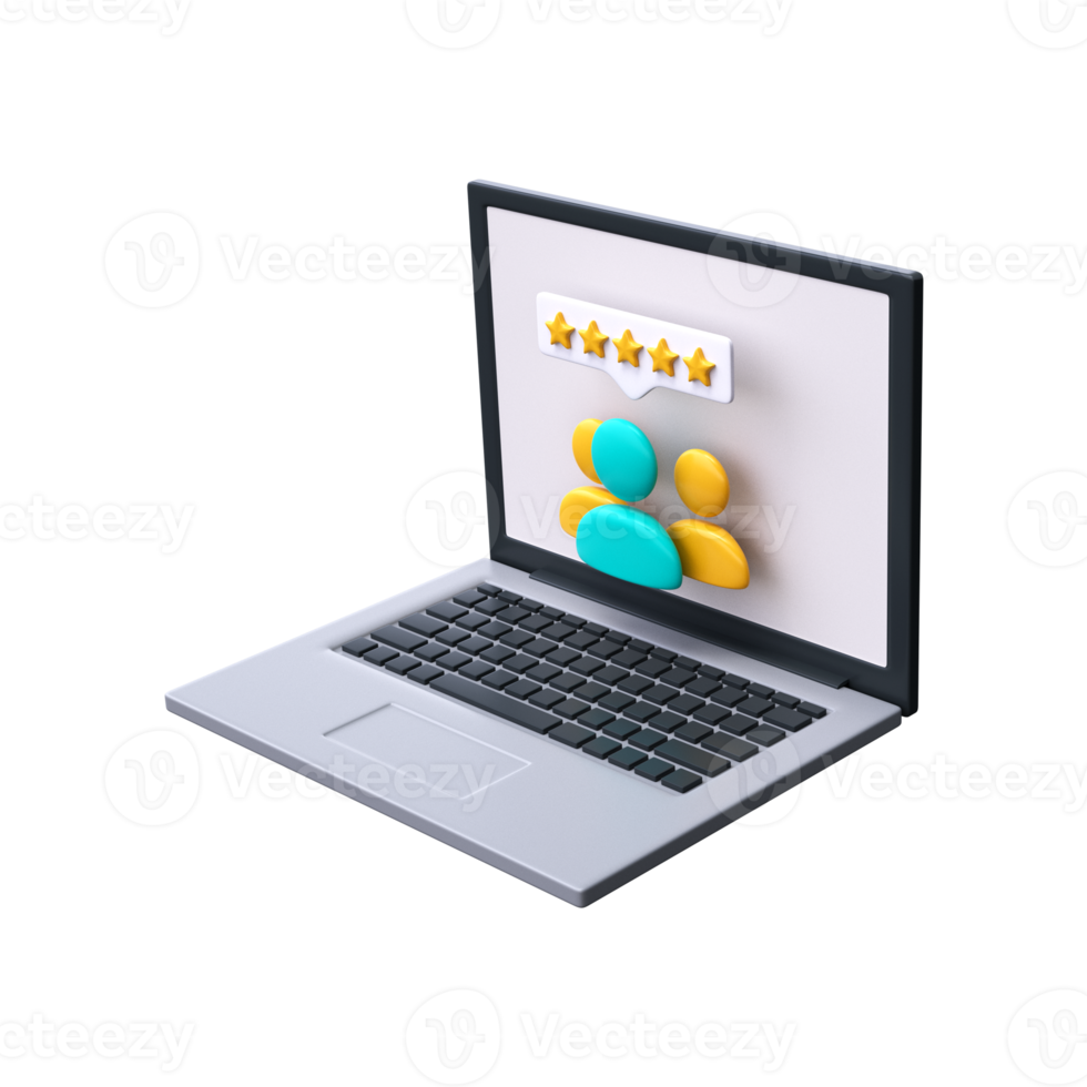Successful teamwork. User rating icon on laptop screen 3d rendering. png