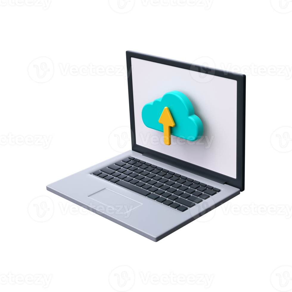 nuvem Envio ícone. Carregando processo em computador portátil tela. nuvem armazenamento e dados em processamento png
