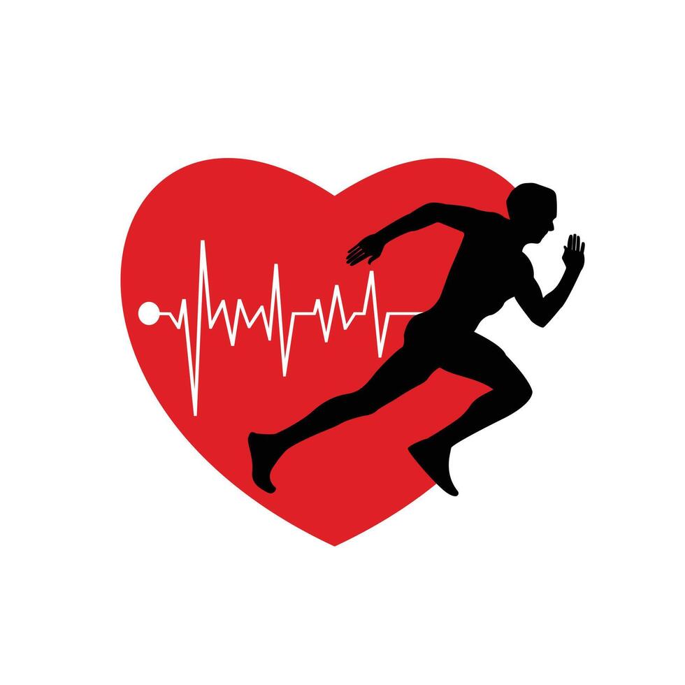 Running man with heart pulse. Healthy lifestyle concept. Vector illustration.