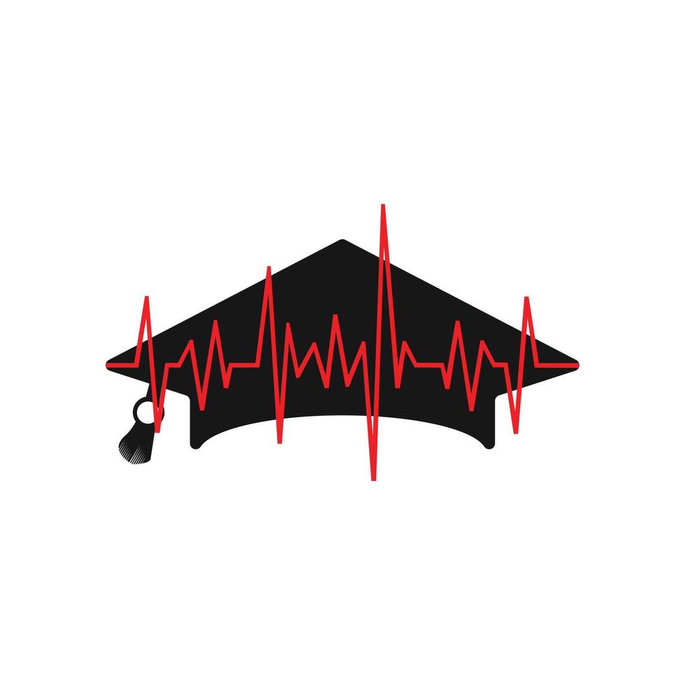Graduation cap and sound wave. Vector illustration in flat style.