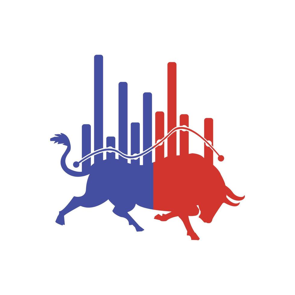 Bull chart stock market vector logo design. Bull and bear business logo design.