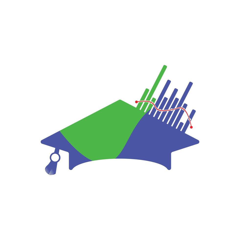 Graduation cap and finance graph icon. Flat color design. Vector illustration.