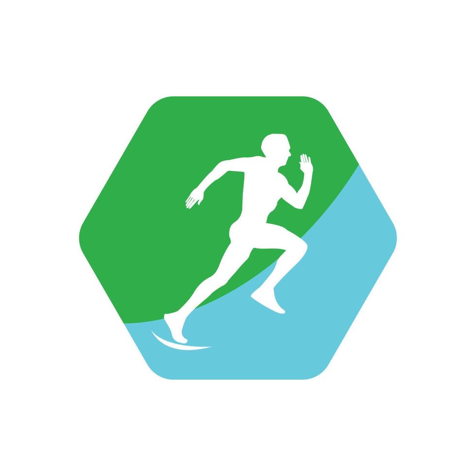 Running icon in hexagon shape. Sport symbol. Vector illustration.