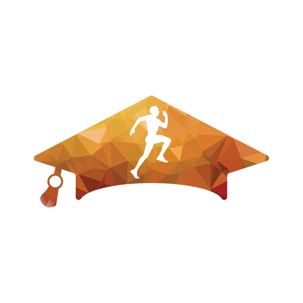 Graduation cap and running man icon. Flat color design. Vector illustration.