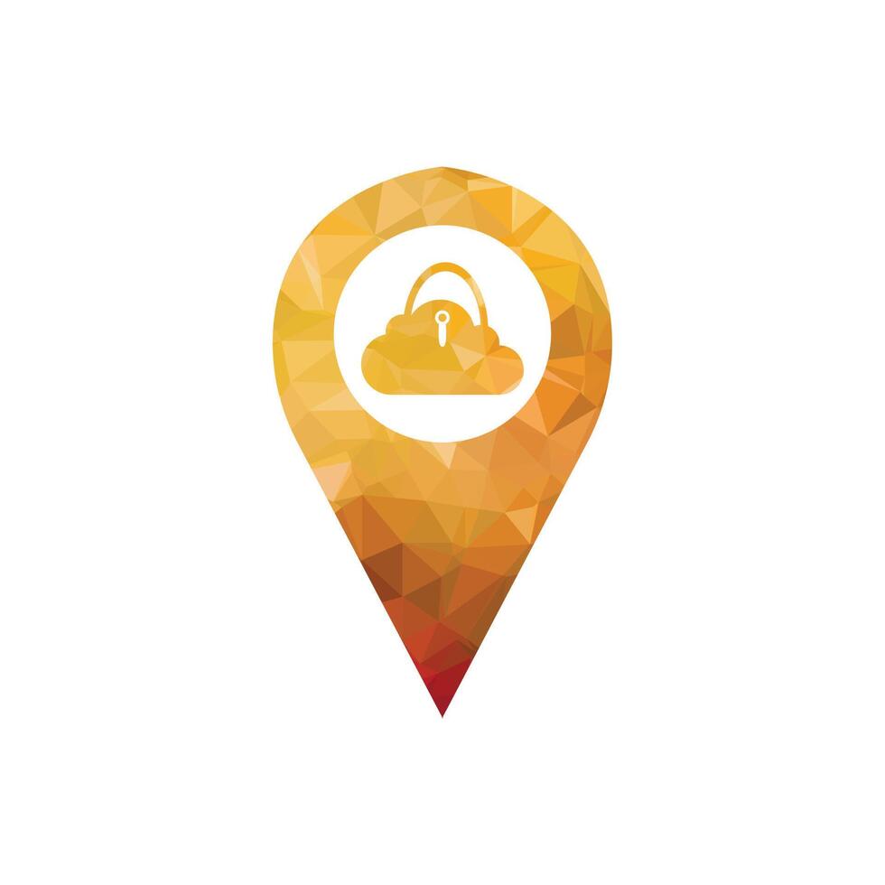 Map pointer with cloud and lock icon. Cloud computing vector icon.