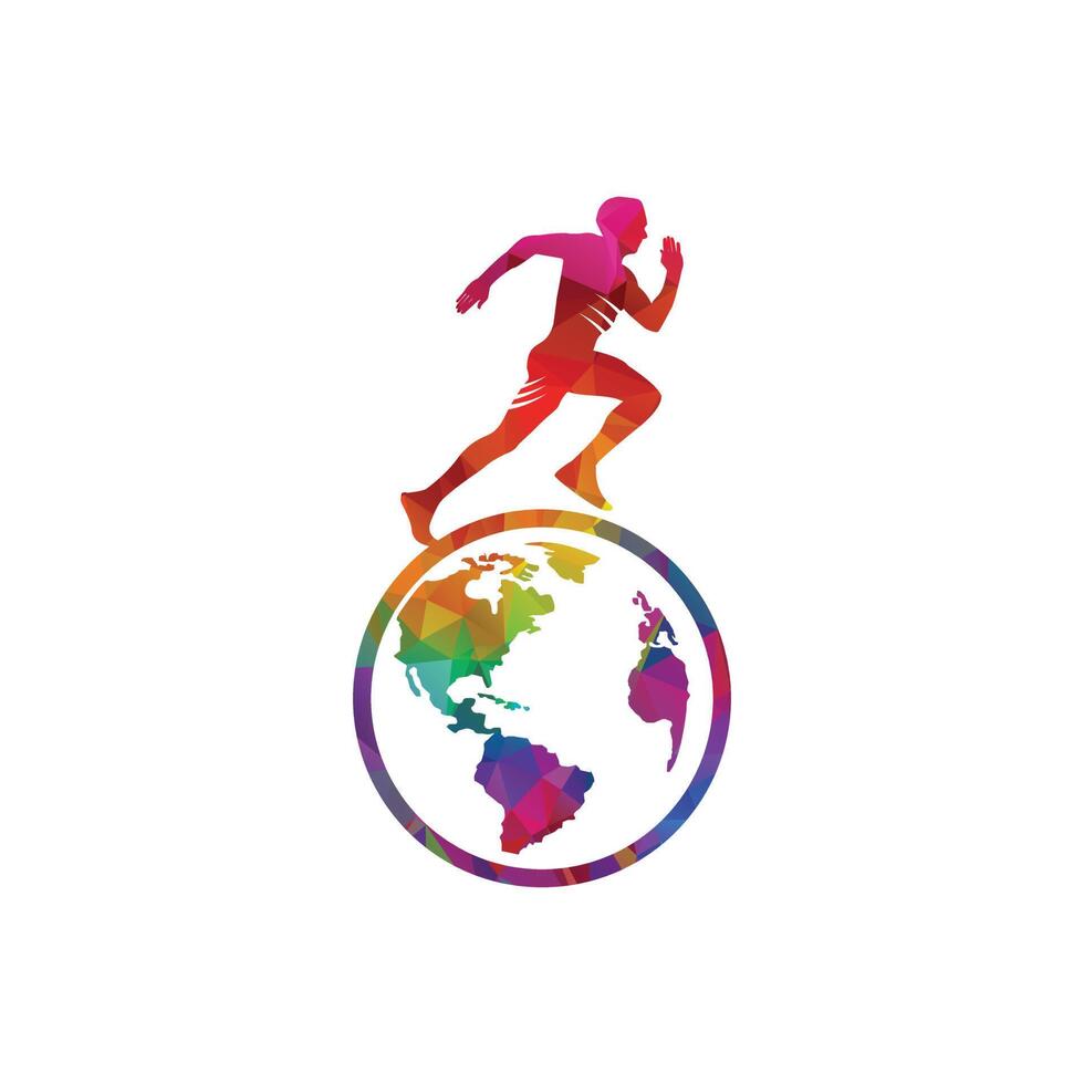 Running man vector logo design template. Running man with globe illustration.