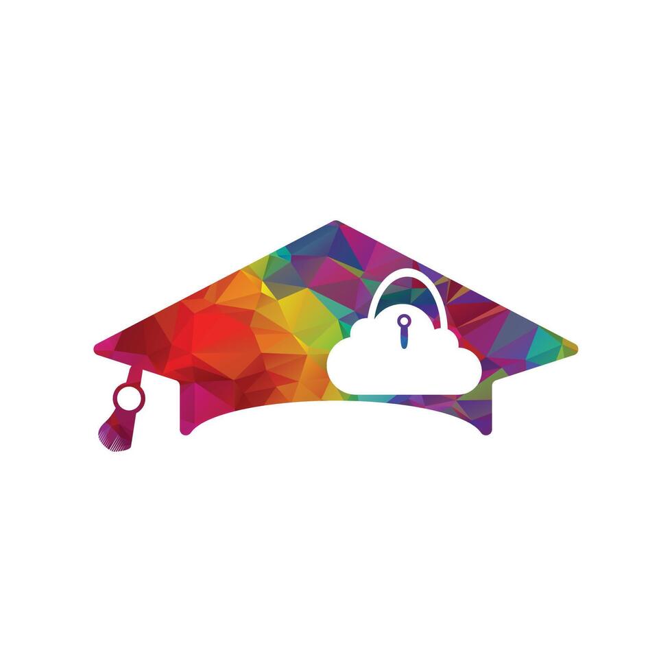 Secure education vector logo design template. Graduation cap with lock icon.