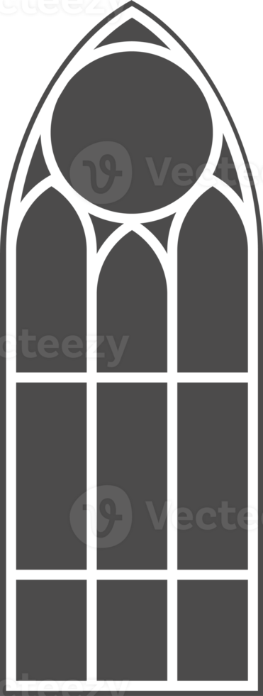 Church medieval window. Old gothic style architecture element. Glyph illustration png