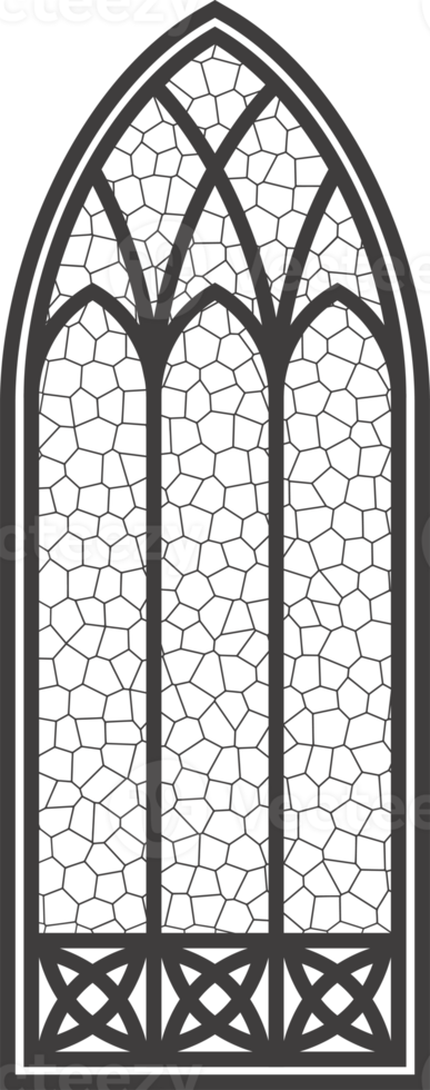 Gothic window outline. Silhouette of vintage stained glass church frame. Element of traditional European architecture. png