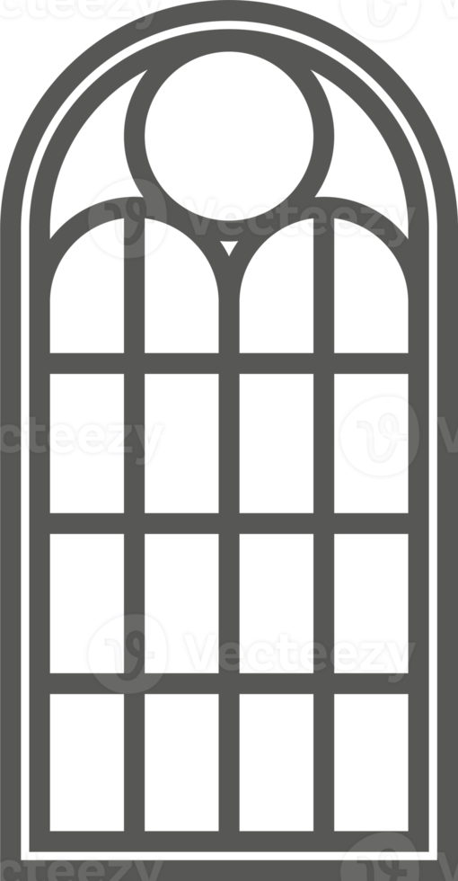 Church medieval window. Old gothic style architecture element. Outline illustration png