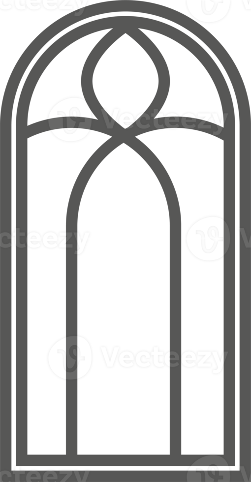 Church medieval window. Old gothic style architecture element. Outline illustration png