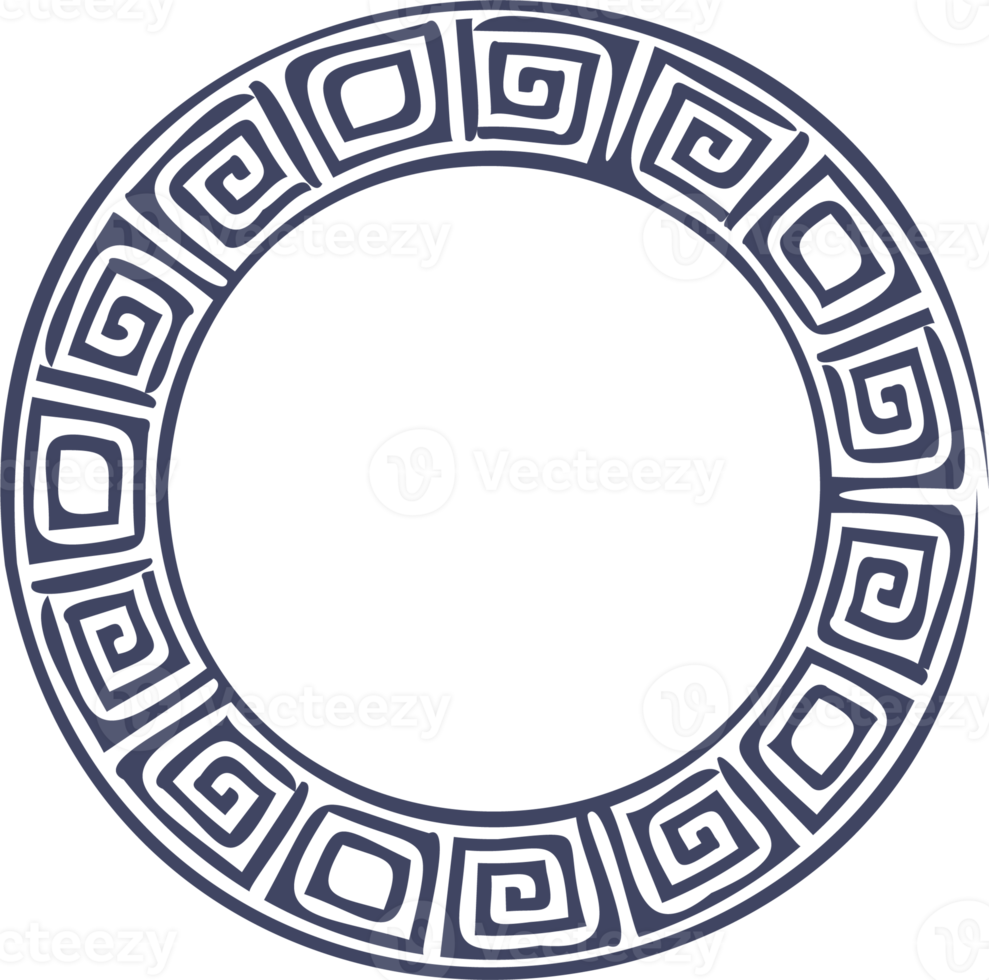 cirkel grekisk ram. runda slingra sig gräns. dekoration element mönster png