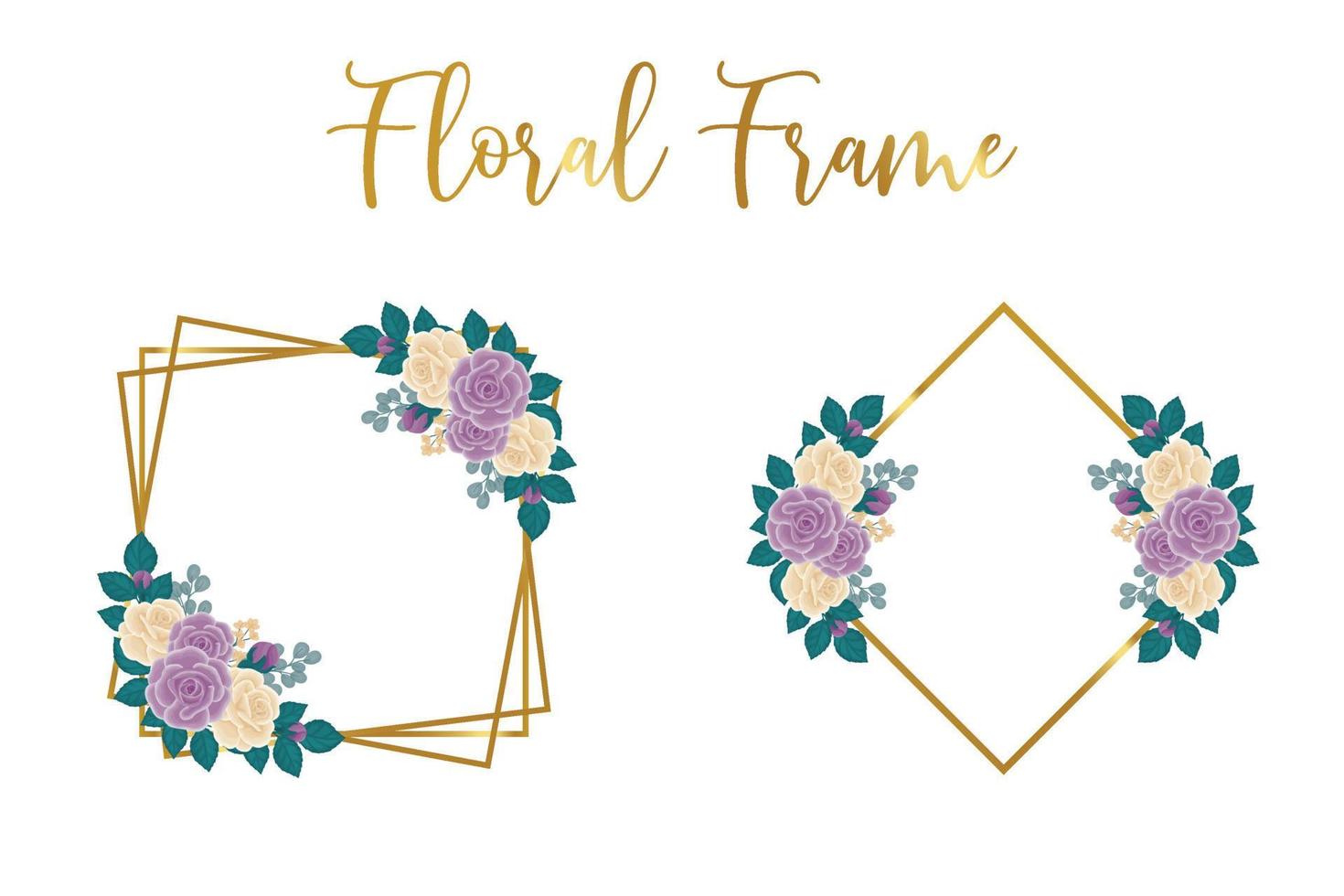 Floral Frame Rose Flower Design Template, Digital watercolor hand drawn vector