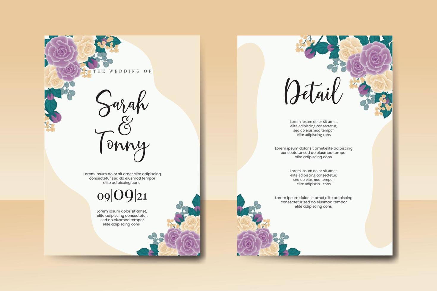 Wedding invitation frame set, floral watercolor Digital hand drawn Rose Flower design Invitation Card Template vector