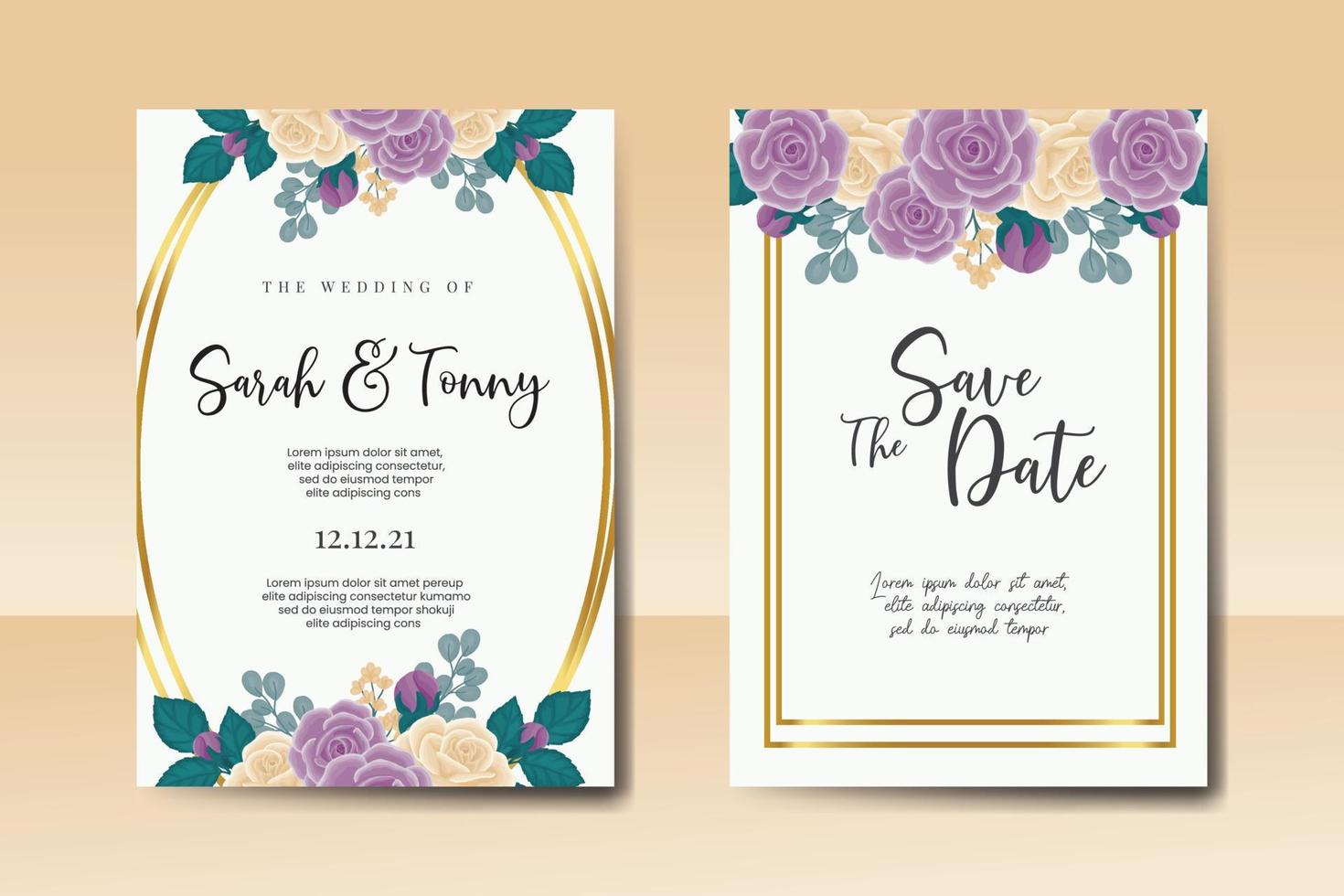 Wedding invitation frame set, floral watercolor Digital hand drawn Rose Flower design Invitation Card Template vector