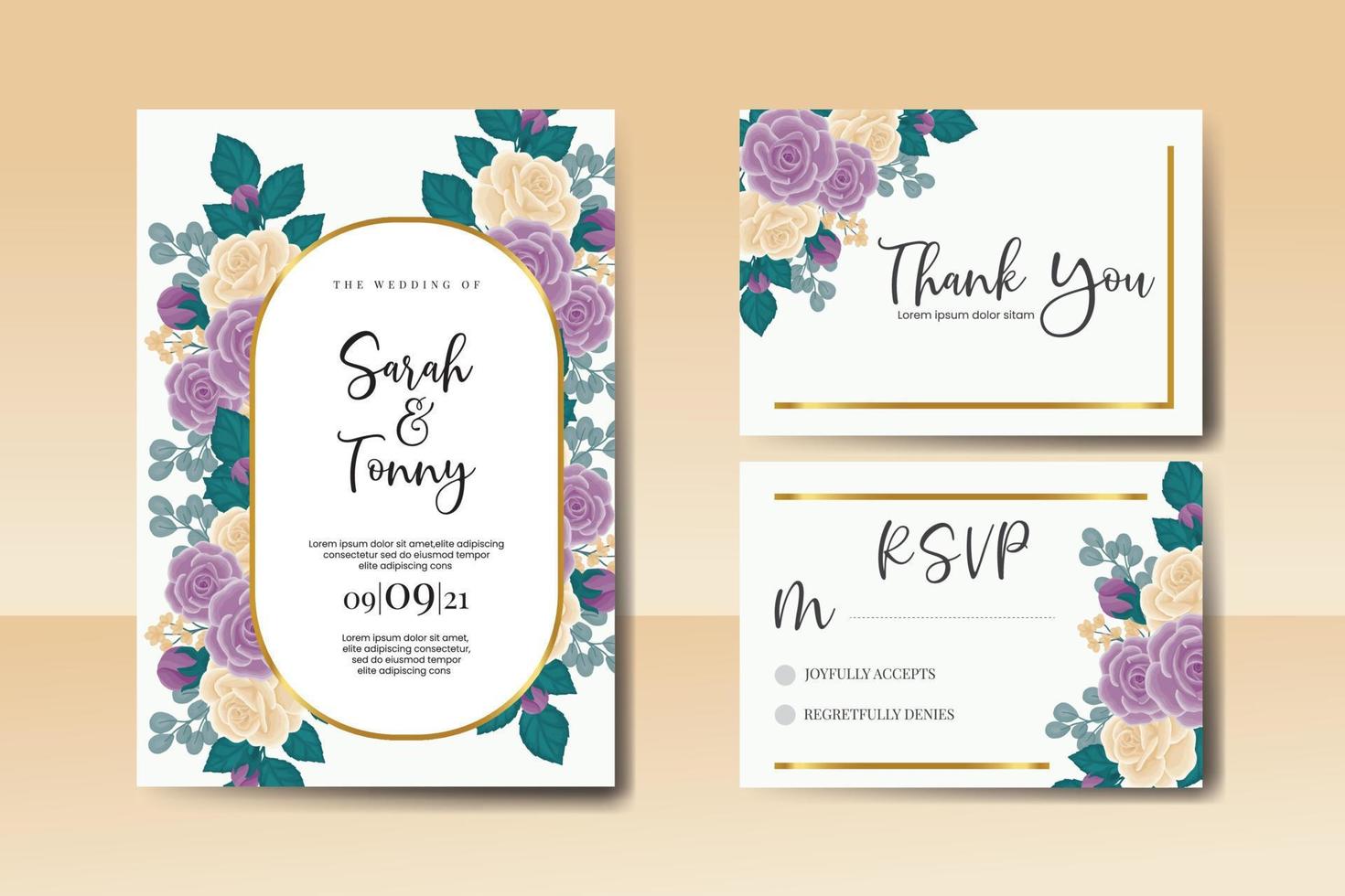 Wedding invitation frame set, floral watercolor Digital hand drawn Rose Flower design Invitation Card Template vector