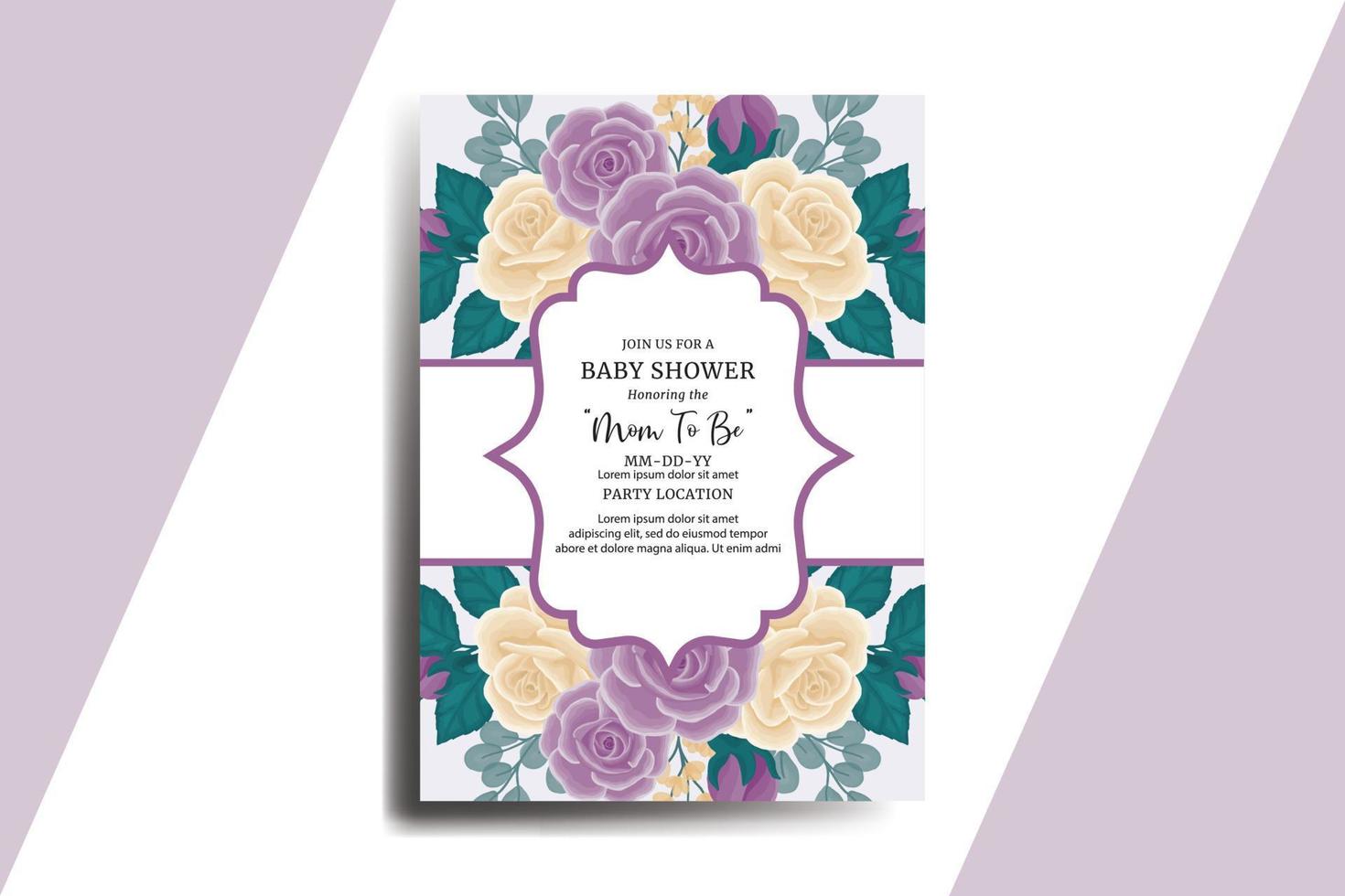 Baby Shower Greeting Card Rose Flower Design Template vector