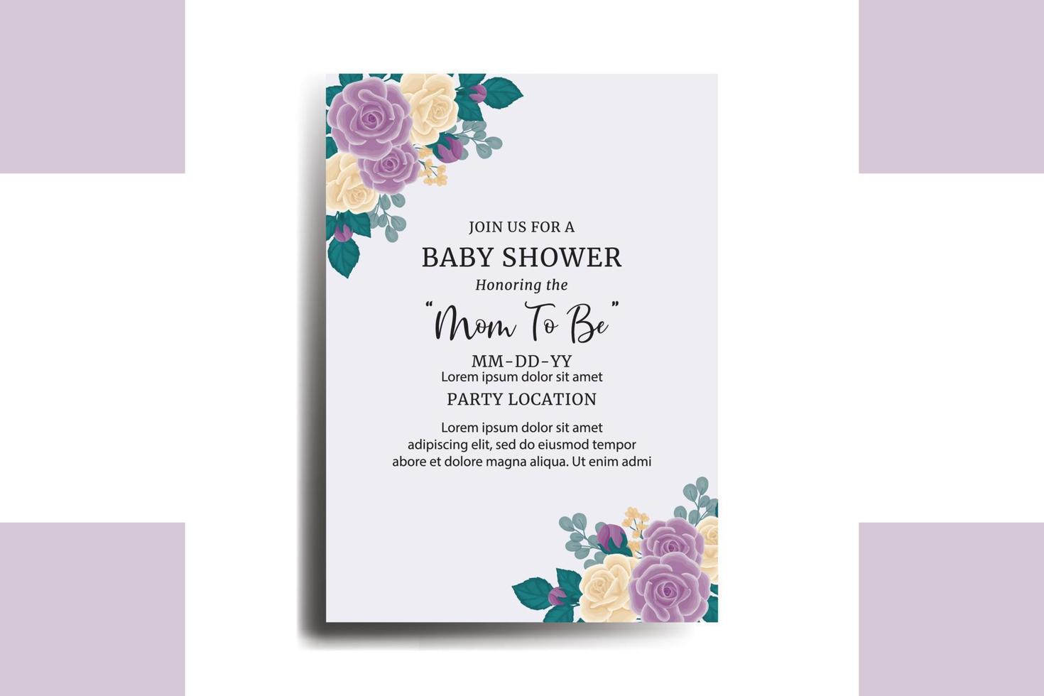 Baby Shower Greeting Card Rose Flower Design Template vector