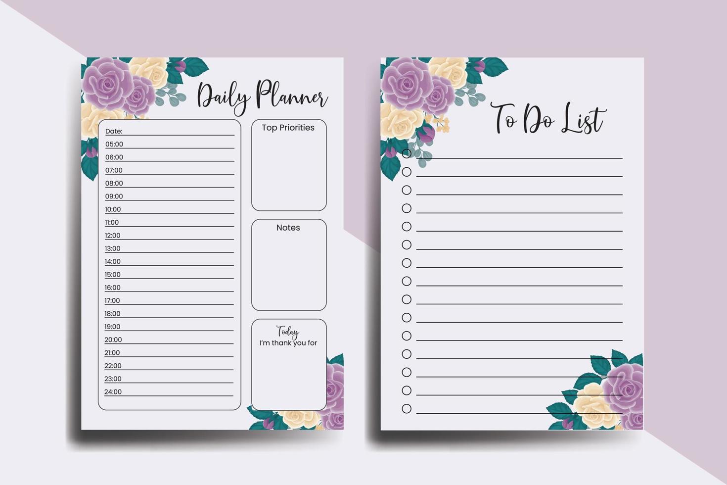 Planner To Do List Rose Flower Design Template vector