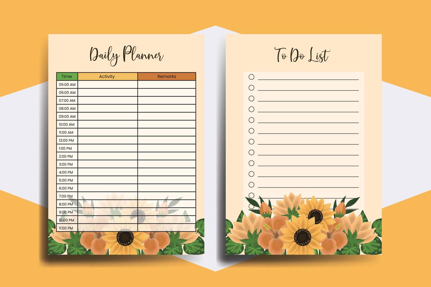 Planner To Do List Sunflower Flower Design Template vector