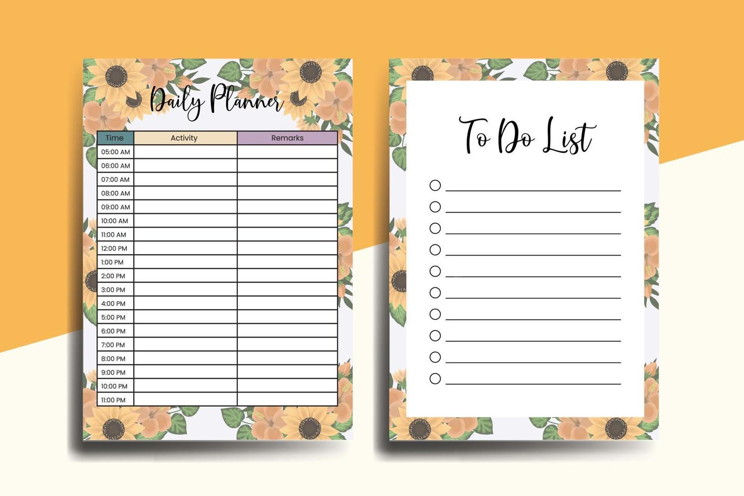 Planner To Do List Sunflower Flower Design Template vector