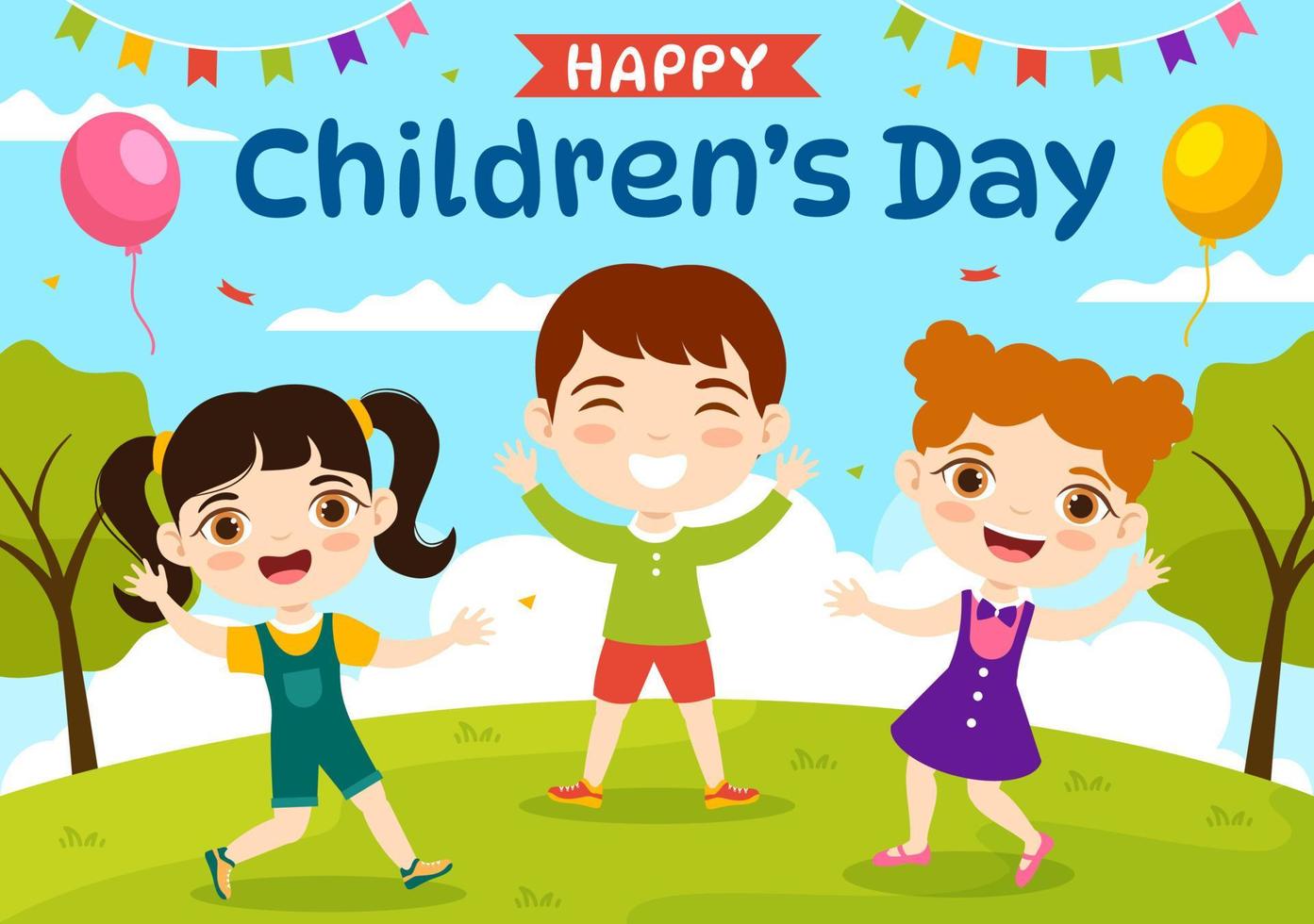 Happy Children Day Vector Illustration with Boy and Girl Kids in Toys ...