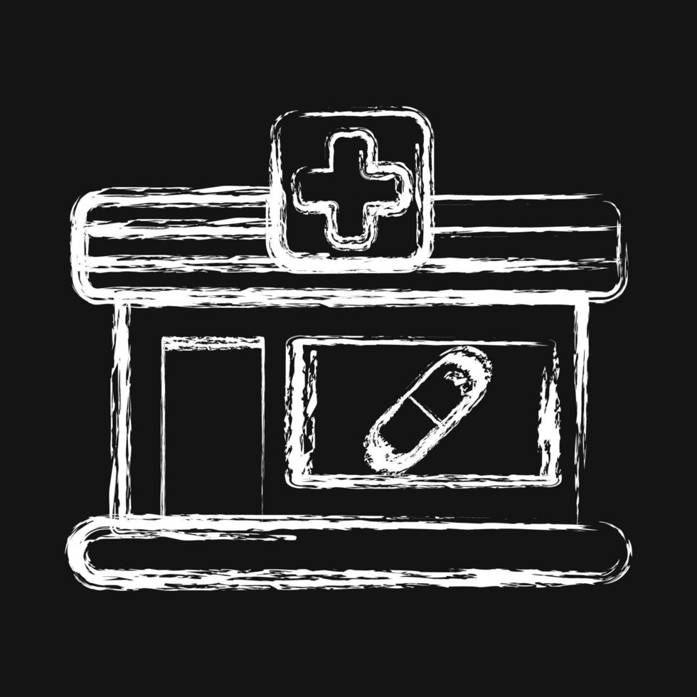 Icon pharmacy. Building elements. Icons in chalk style. Good for prints, web, posters, logo, site plan, map, infographics, etc. vector