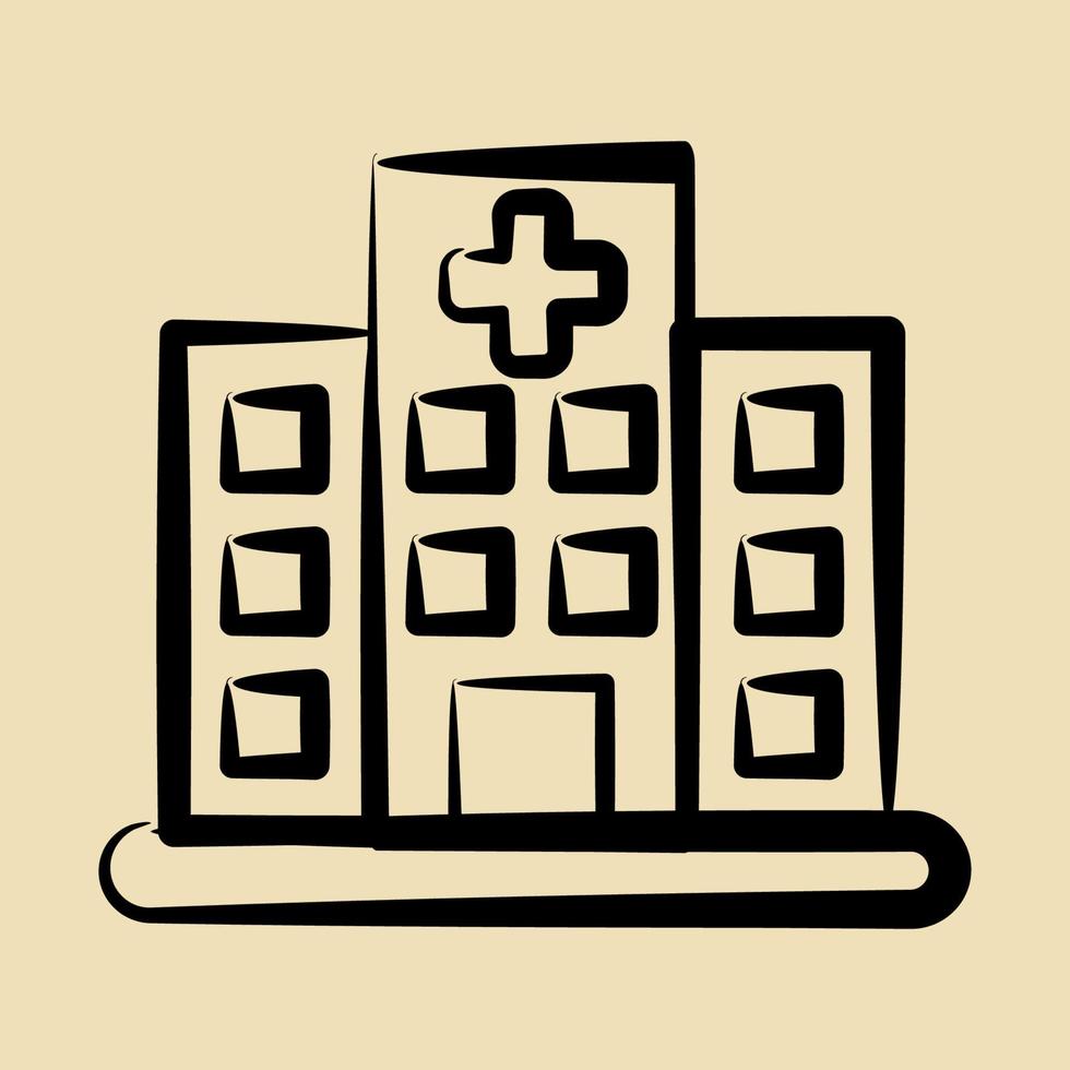 icono hospital. edificio elementos. íconos en mano dibujado estilo. bueno para huellas dactilares, web, carteles, logo, sitio plan, mapa, infografía, etc. vector