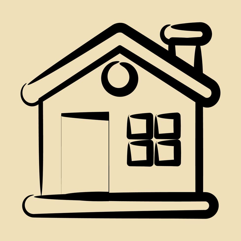 icono casa. edificio elementos. íconos en mano dibujado estilo. bueno para huellas dactilares, web, carteles, logo, sitio plan, mapa, infografía, etc. vector