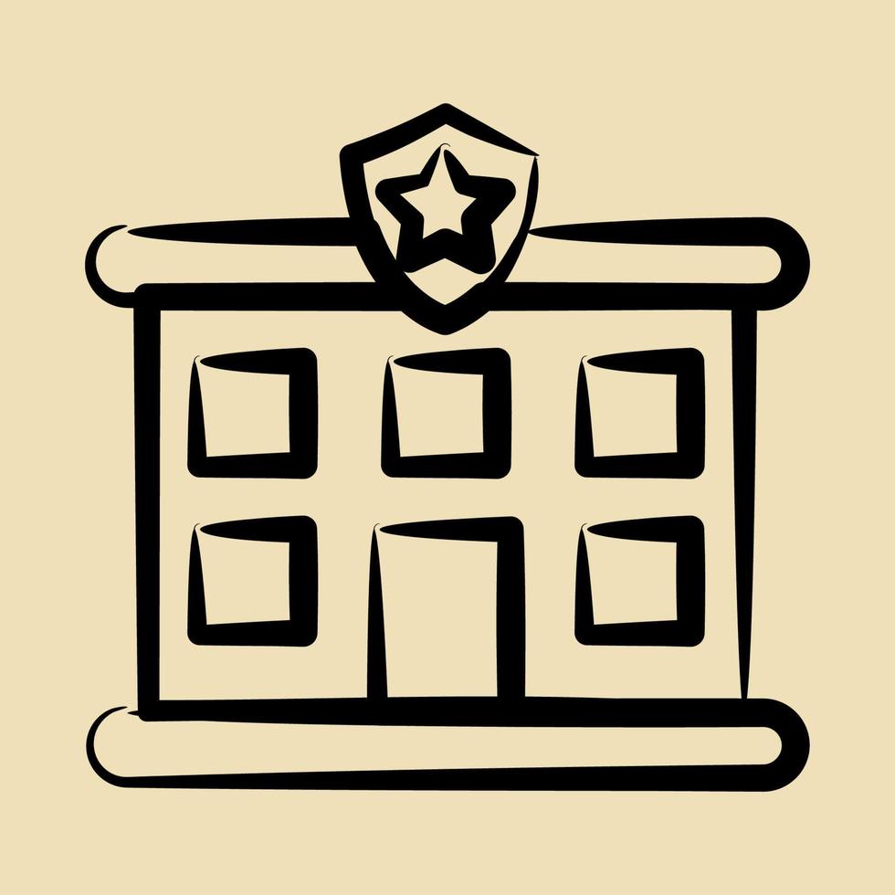 Icon police station. Building elements. Icons in hand drawn style. Good for prints, web, posters, logo, site plan, map, infographics, etc. vector