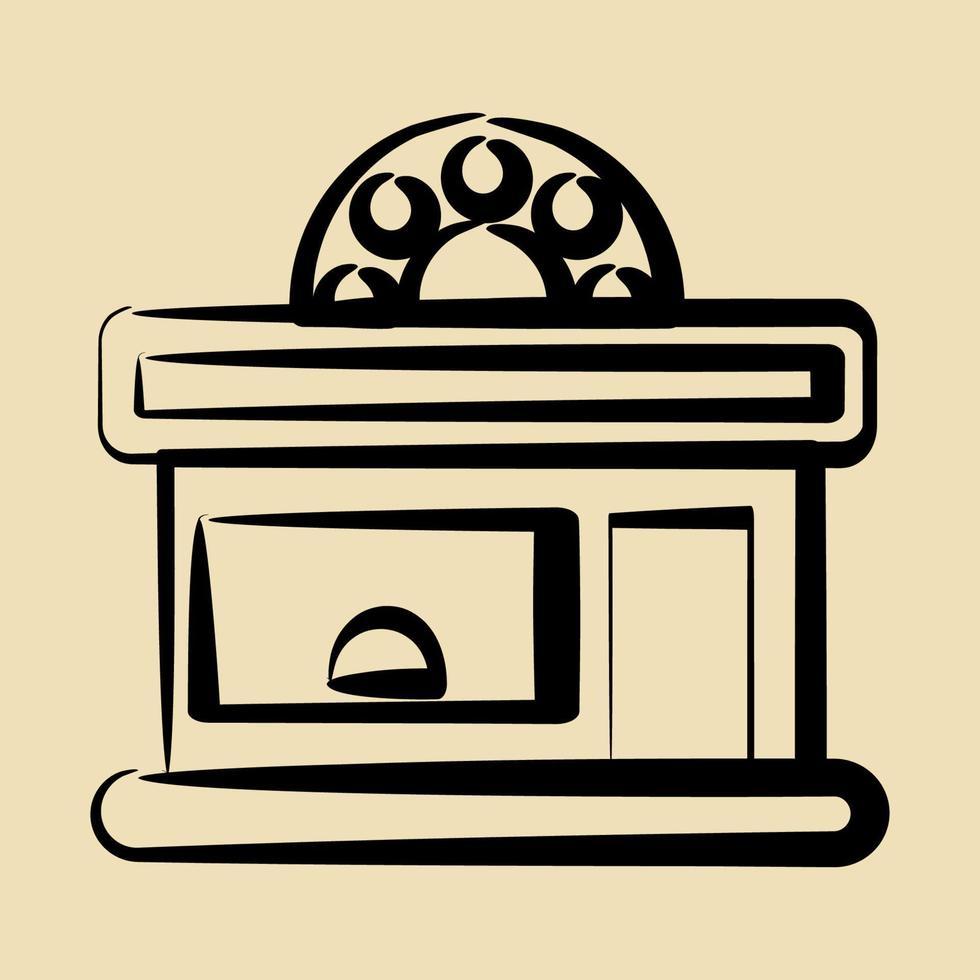 icono cine. edificio elementos. íconos en mano dibujado estilo. bueno para huellas dactilares, web, carteles, logo, sitio plan, mapa, infografía, etc. vector