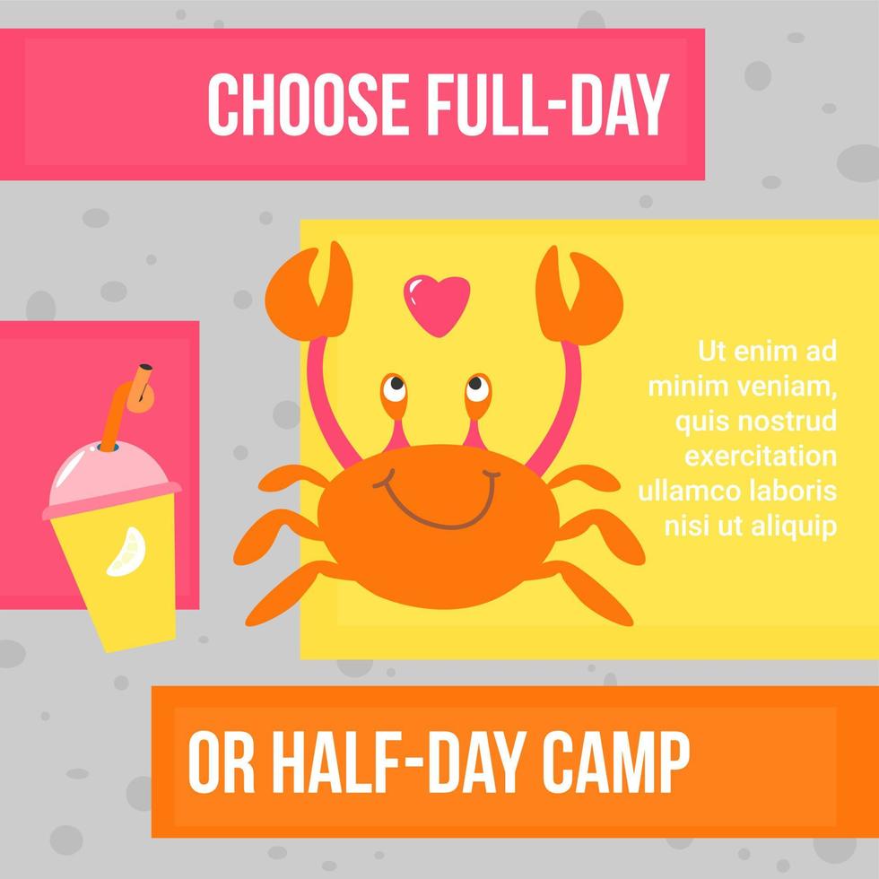 Choose full day or half camp, children vacation vector