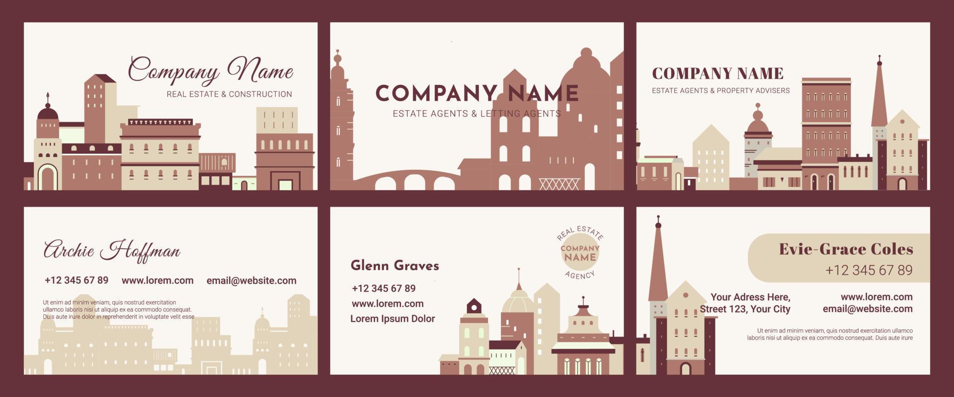 Business card for real estate agents, design set vector